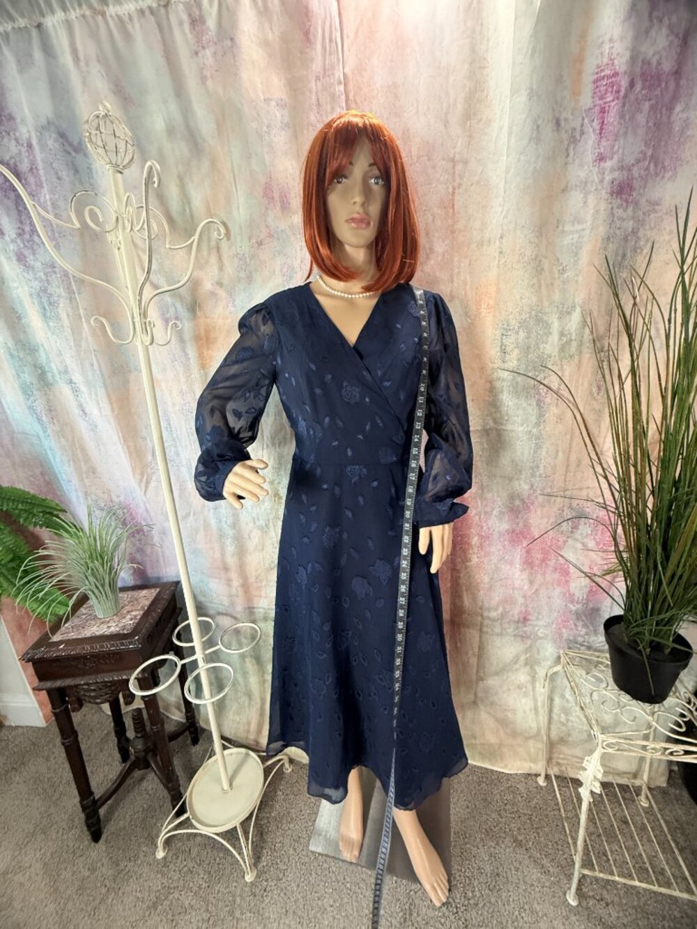 New📌 Lulus Chic & Classy Floral Jacquard Wrap Sheer Long Sleeves Midi Dress - Picture 10 of 16